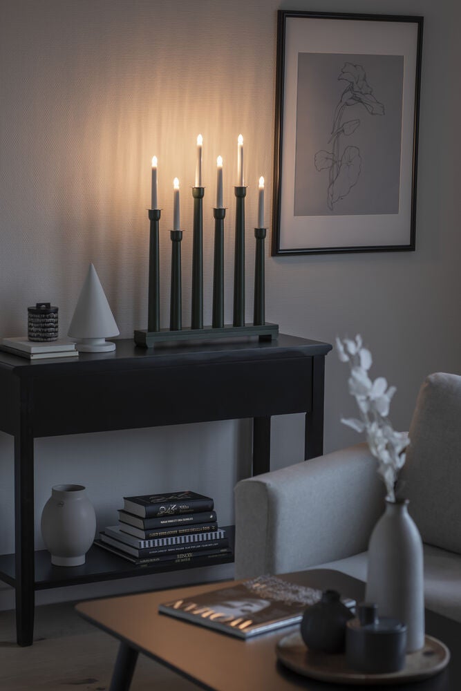 Elljusstake 6 ljus trä grön