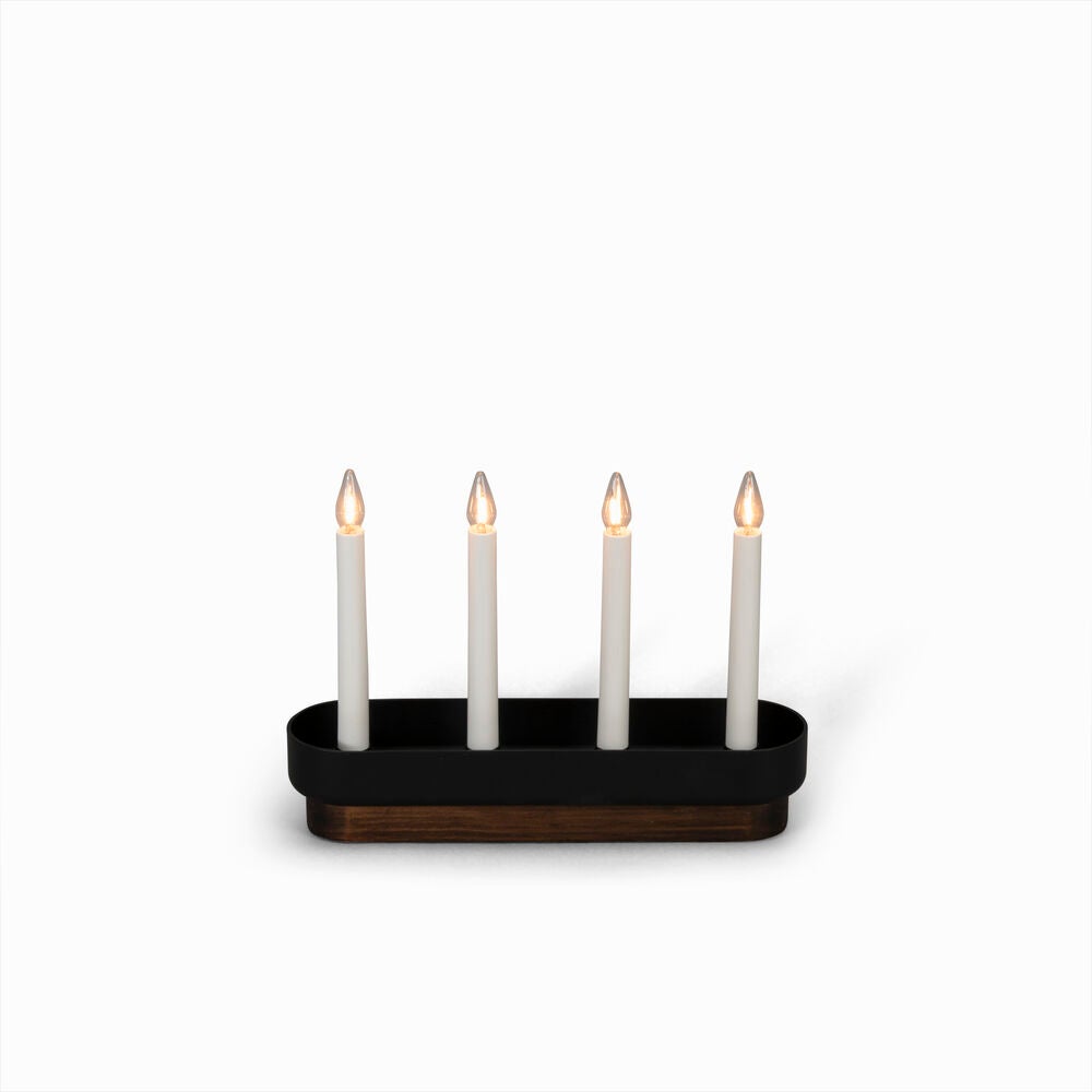 Elljusstake 4 ljus trä/plast