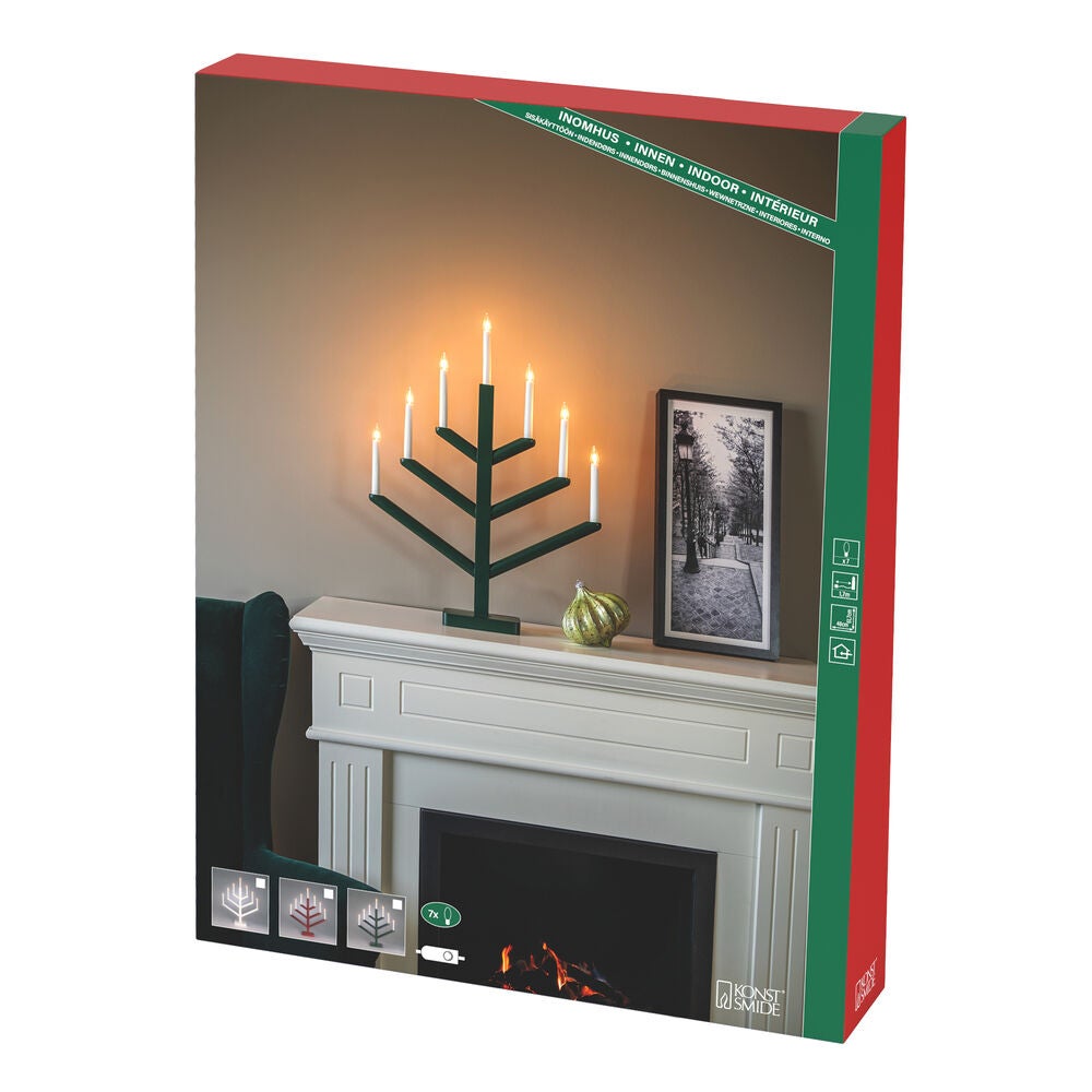 Candlestick wood 7 bulbs green
