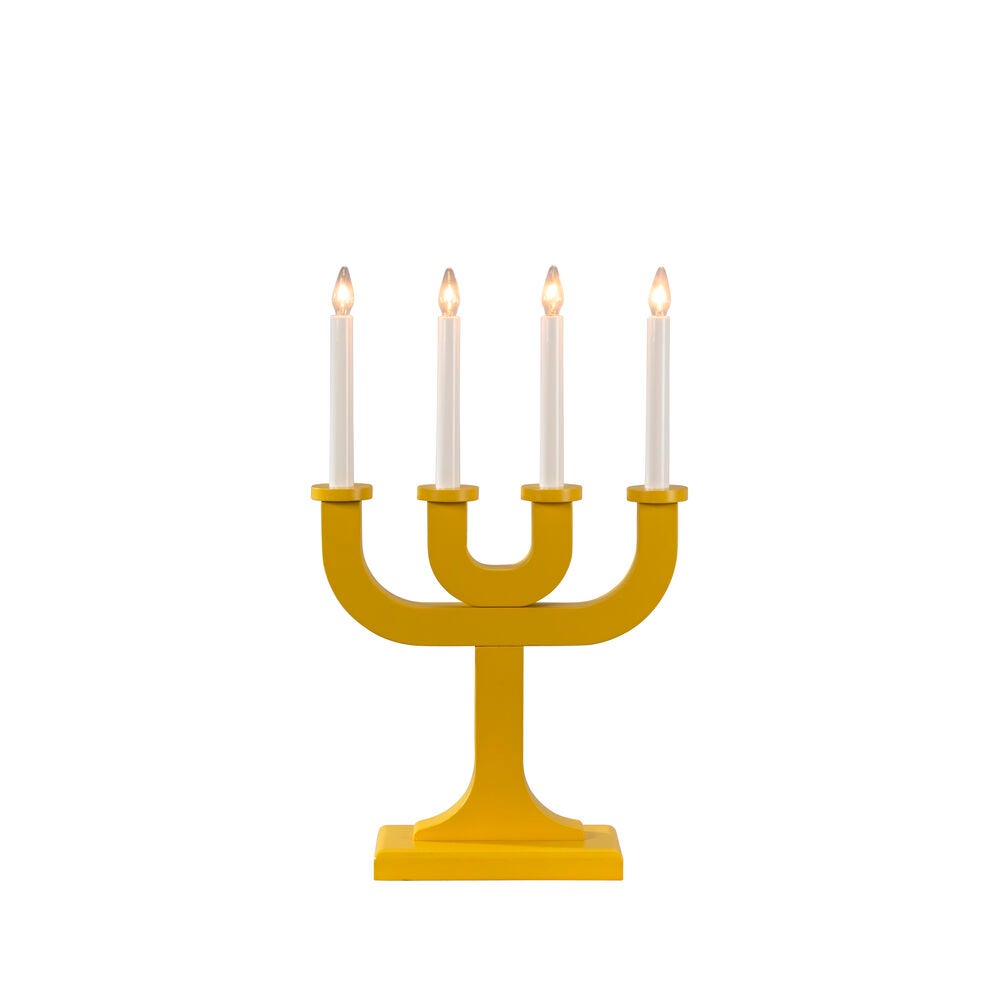 Elljusstake 4 ljus trä gul