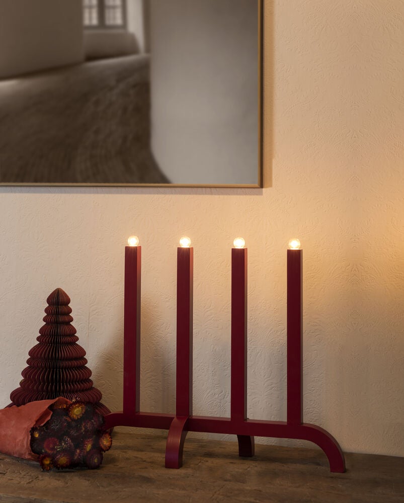 Elljusstake 4 ljus trä röd