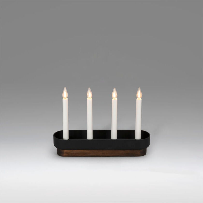 Elljusstake 4 ljus trä/plast