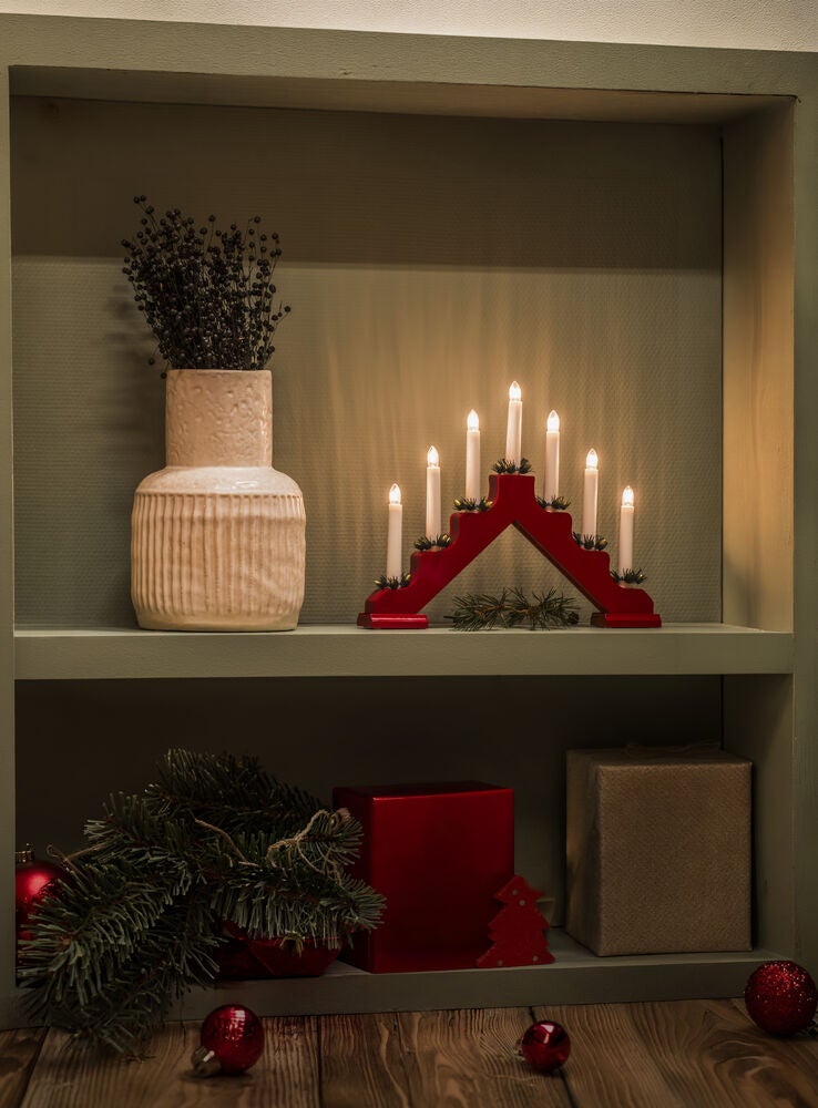 Candlestick wood Red LED