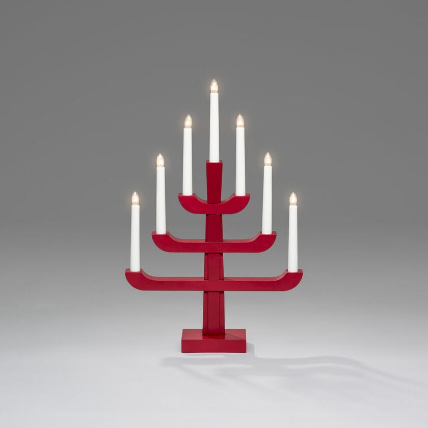 Elljusstake 7 ljus trä röd