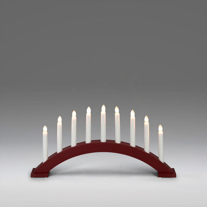 Elljusstake 9 ljus trä röd