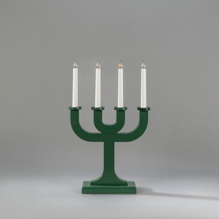 Elljusstake 4 ljus trä grön