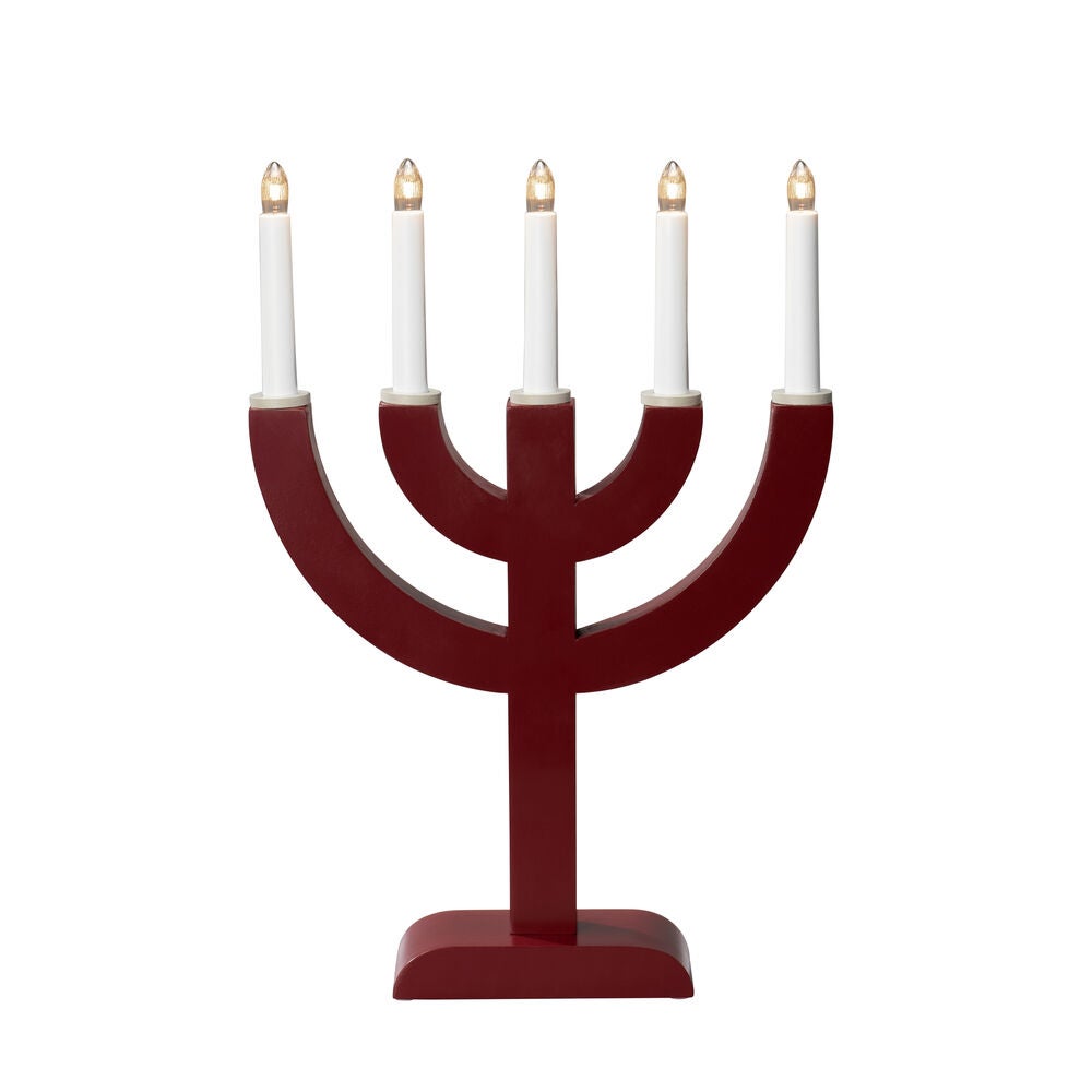 Elljusstake 5 ljus trä röd