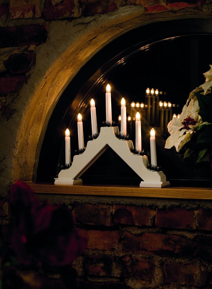 Elljusstake 7 ljus LED trä röd