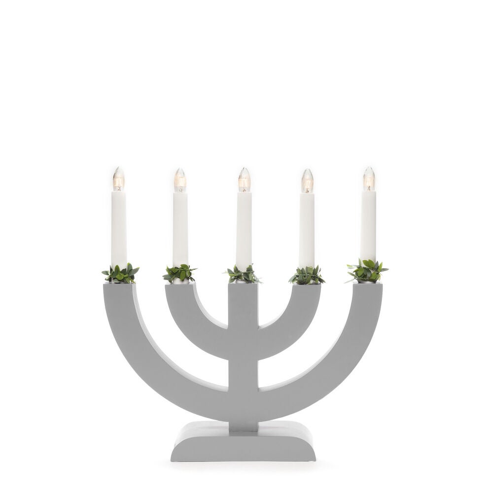 Candlestick wood 5 bulbs grey