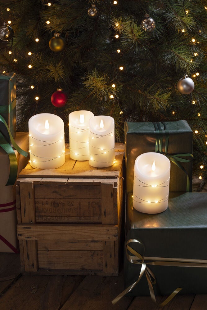 Vaxljus 7,5x13,5cm LED gr.vitt