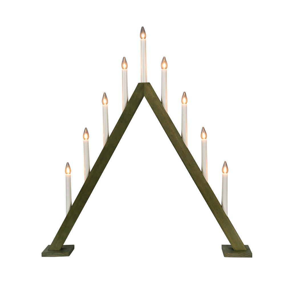 Träljusstake 9 lampor, grön