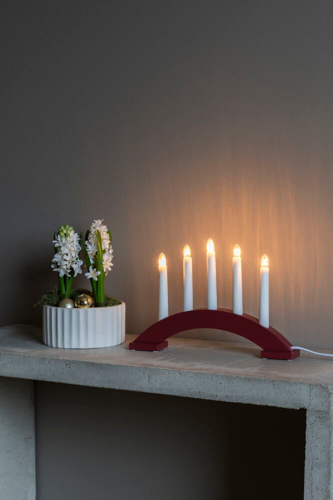 Elljusstake 5 ljus trä röd