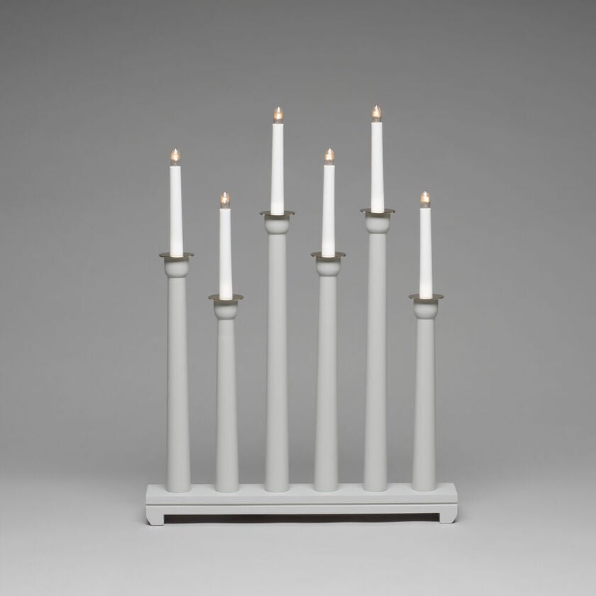 Elljusstake 6 ljus trä grå