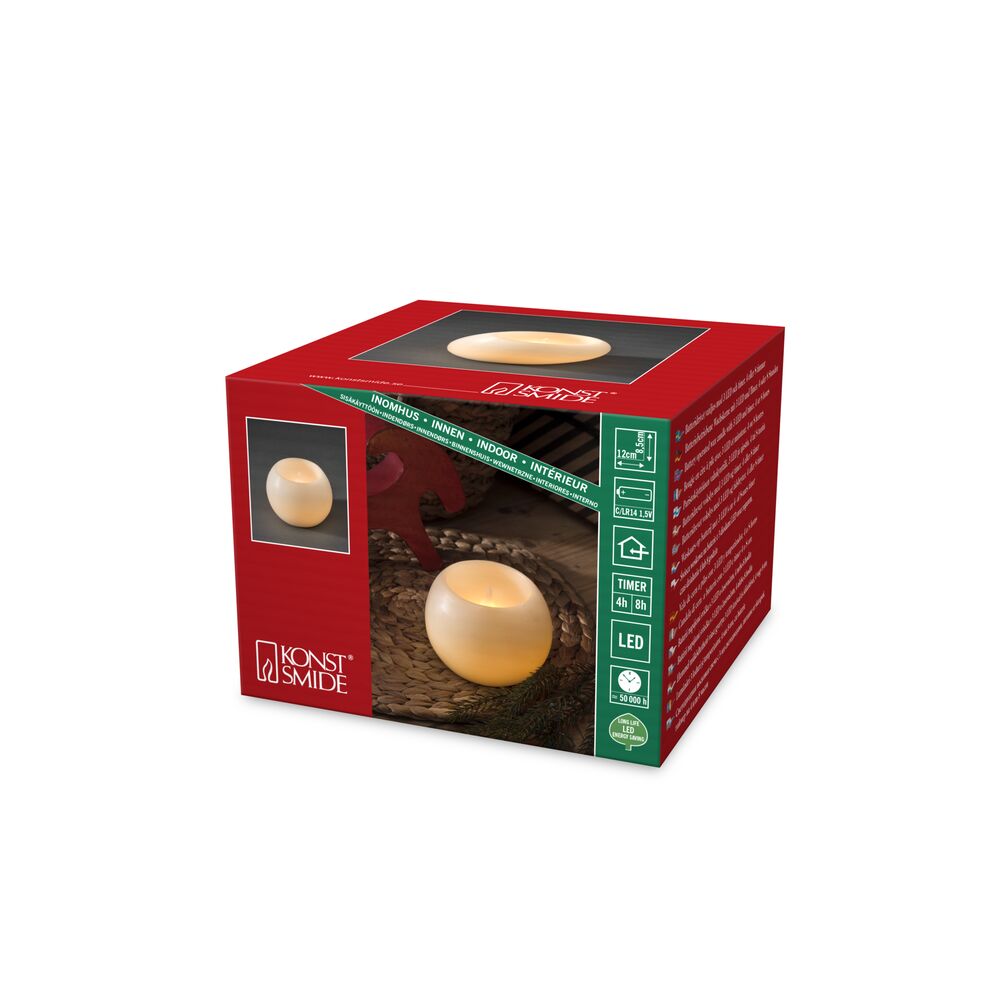 White wax candle w timer, LED