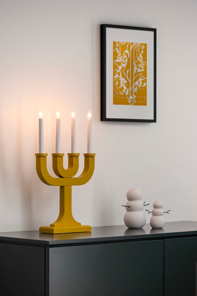 Elljusstake 4 ljus trä svart