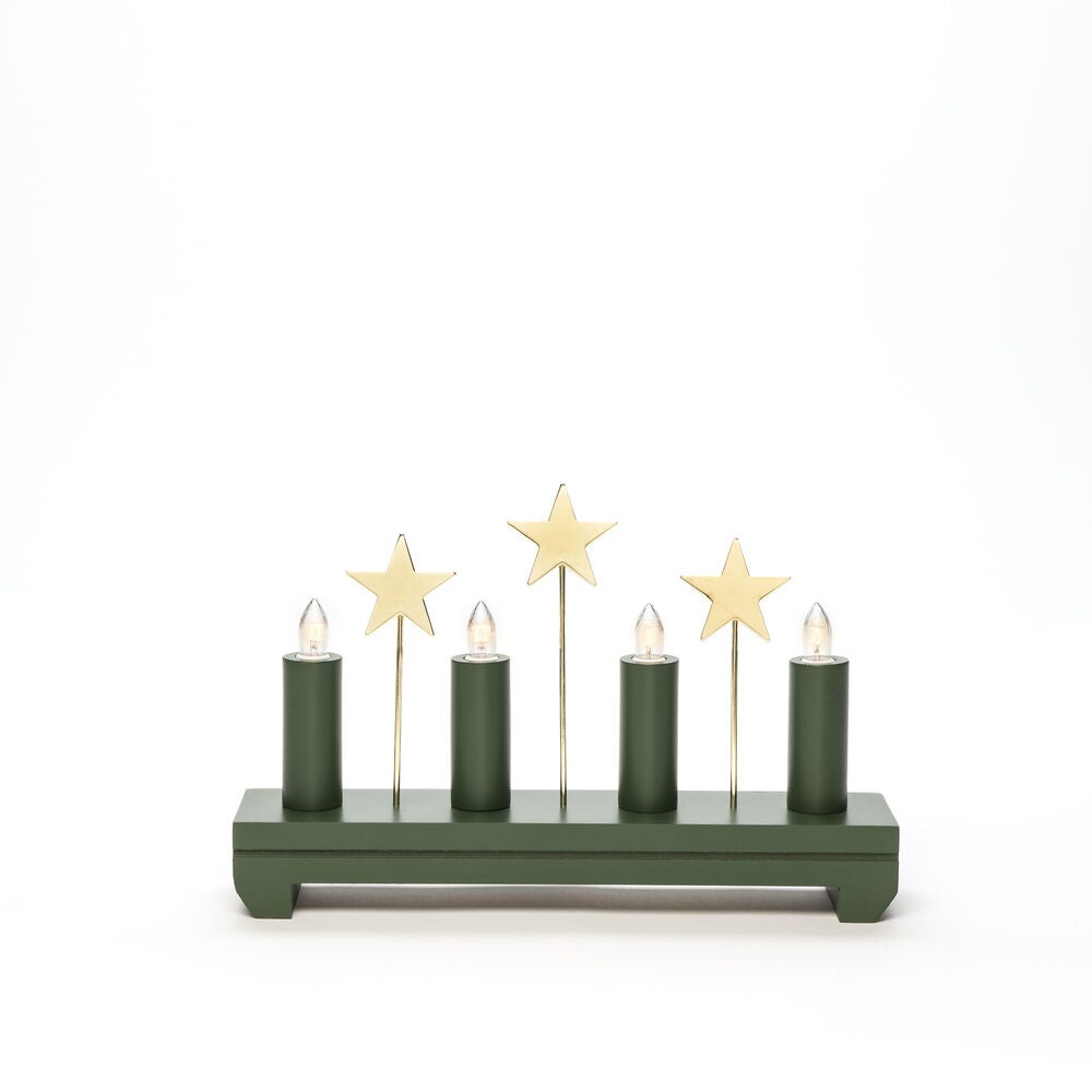 Elljusstake 4 ljus trä grön