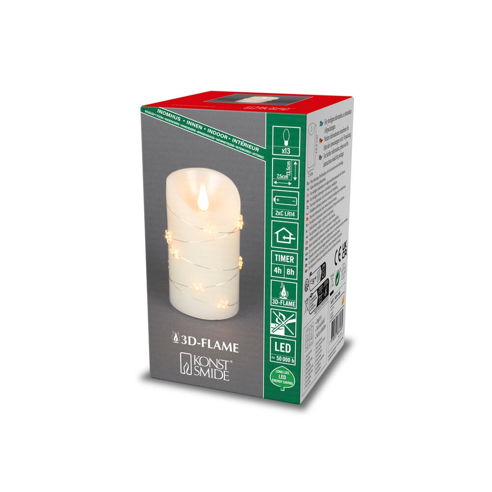 B/O Wax Candle, with Stars LED