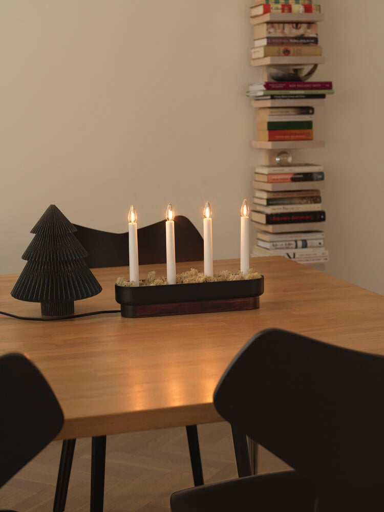 Elljusstake 4 ljus trä/plast