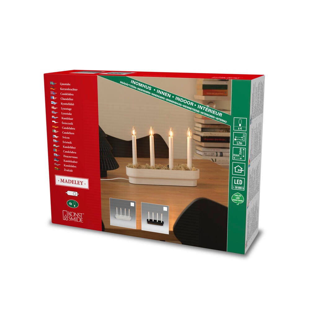 Elljusstake 4 ljus trä/plast