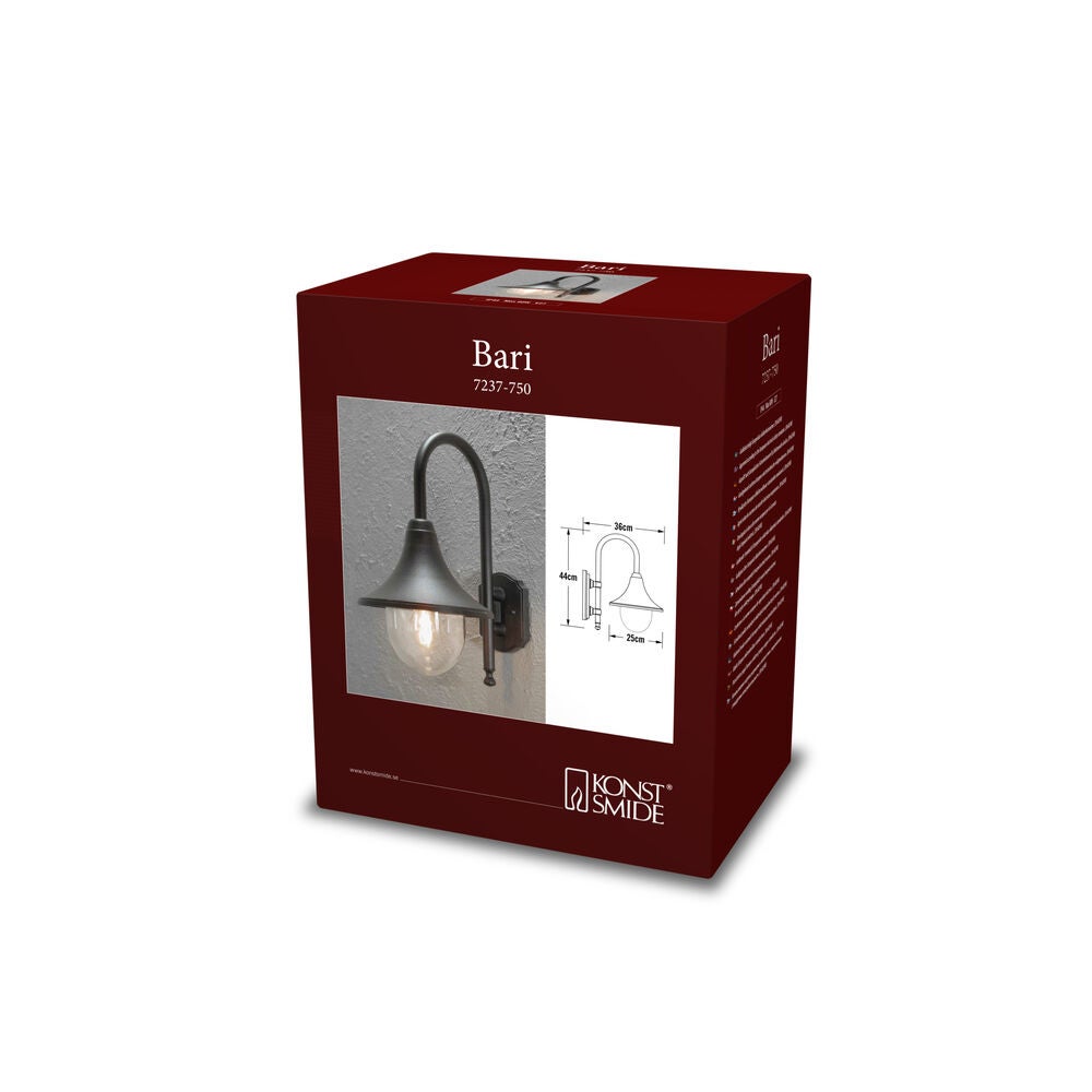 Bari vägglykta ned E27 svart