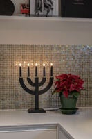 Elljusstake 5 ljus trä beige