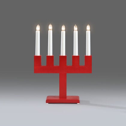 Elljusstake 5 lj trä röd