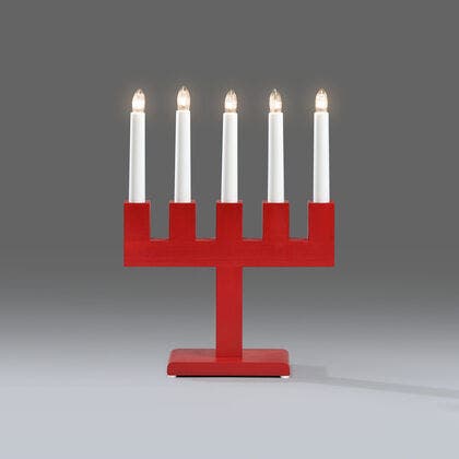 Elljusstake 5 lj trä röd