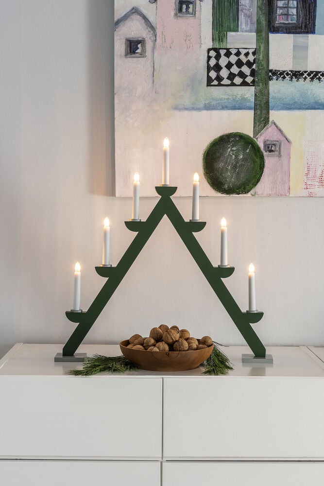 Candlestick wood 7bulbs, green