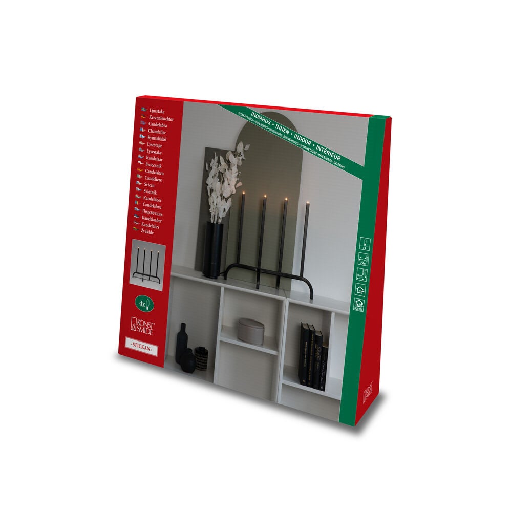 Elljusstake 4 ljus met. svart